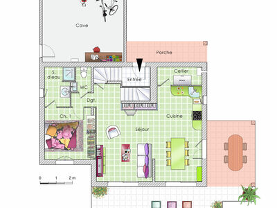 Plan habillé Rdc - maison - Une maison à énergie positive  au cœur de l’Isère