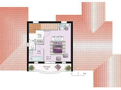 Plan habillé Etage - maison - Vaste villa familiale