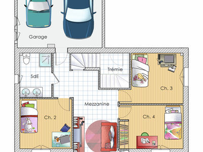 Plan habillé Etage - maison - Une maison à énergie positive  au cœur de l’Isère
