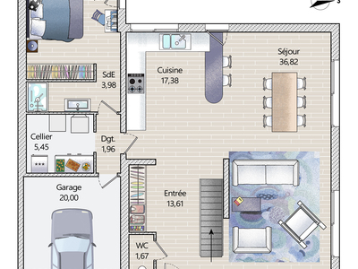 Plan habillé Rdc - maison - Une maison sur la Côte d'Opale