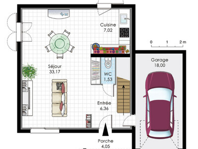 Plan habillé Rdc - maison - Maison pour primo-accédants