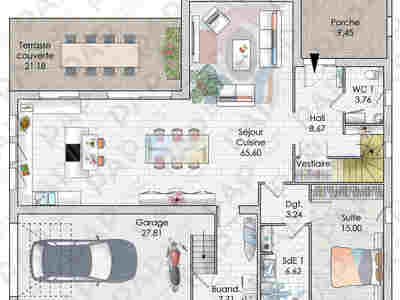 Plan habillé Rdc - maison - Une maison pour couler des heures douces