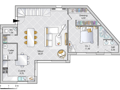 Plan habillé Rdc - maison - Une maison au chic très urbain