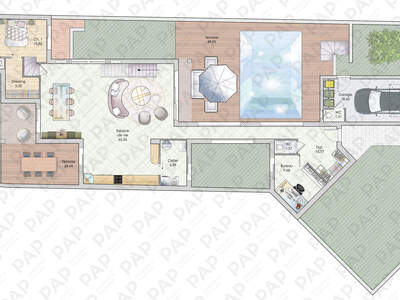 Plan habillé Rdc - maison - Une maison qui joue la carte de l'intimité