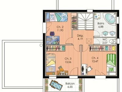 Plan habillé Etage - maison - Maison contemporaine 2