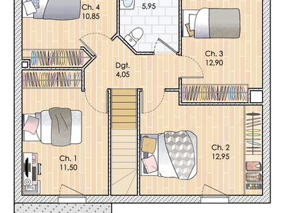 Plan habillé Etage - maison - L’habitat durable pour tous