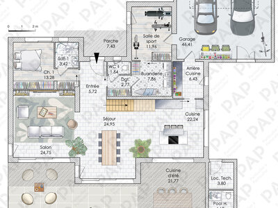 Plan habillé Rdc - maison - Les lignes d'un confort habité