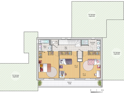 Plan habillé Etage - maison - Une maison à la beauté épurée