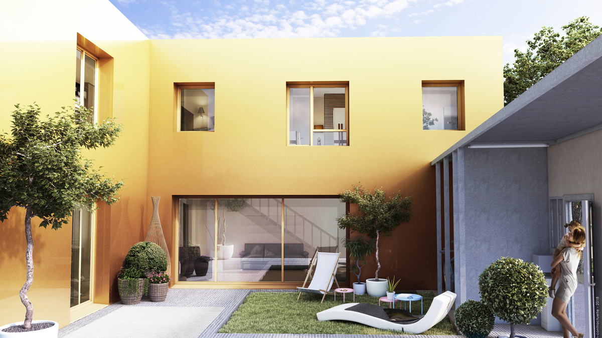 L'audace est au programme : habillage de métal poli pour le collectif et or sur certains murs d'enceinte des maisons individuelles.