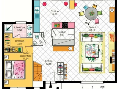 Plan habillé Rdc - maison - Maison contemporaine 5