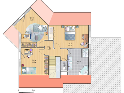 Plan habillé Etage - maison - Une maison contemporaine de caractère