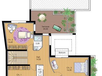 Plan habillé Etage - maison - Maison contemporaine 11
