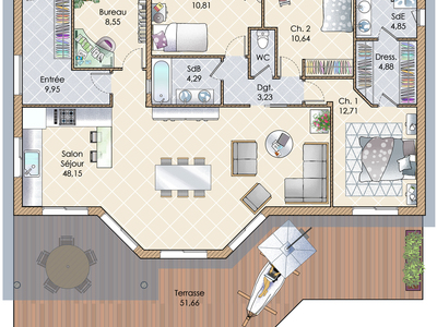 Plan habillé Rdc - maison - Une maison pour les amoureux du bois