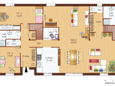 Plan habillé Rdc - maison - Maison bois 1