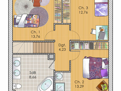 Plan habillé Etage - maison - Construction contemporaine en bois