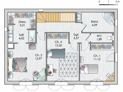 Plan habillé Etage - maison - Une belle maison néo-contemporaine