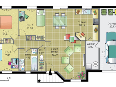 Plan habillé Rdc - maison - Pavillon de plainpied