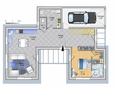 Plan habillé Rdc - maison - Une maison sculpturale dans l'Ain