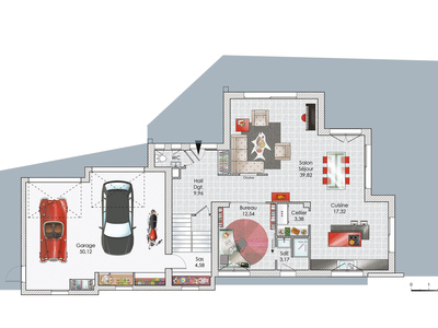 Plan habillé Rdc - maison - Une maison sur trois niveaux