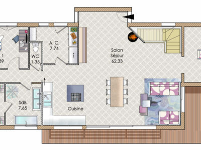 Plan habillé Rdc - maison - Une maison qui fait corps avec la nature