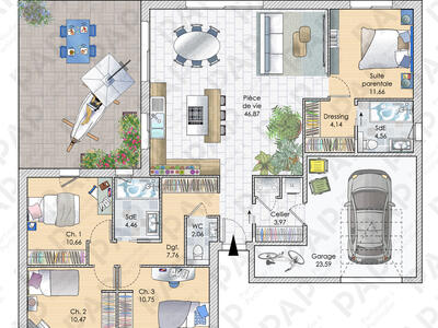 Plan habillé Rdc - maison - Frappé au coin du bon sens