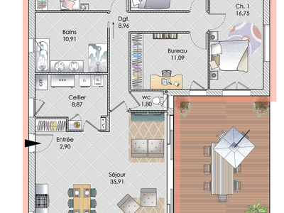 Plan habillé Rdc - maison - Une maison en bois dans le Tarn