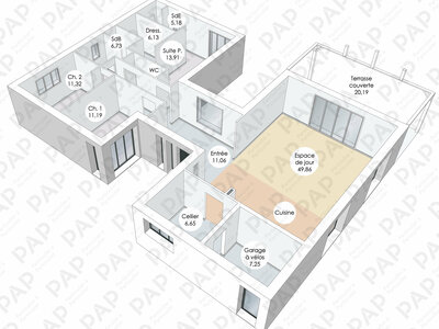 Plan habillé Zoom - maison - Une maison à la croisée des ailes