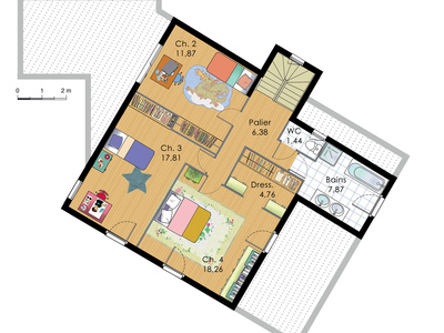 Plan habillé Etage - maison - Maison bois performante
