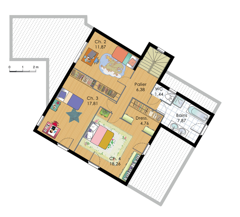 Plan maison meublé - Maison bois performante