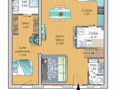 Plan habillé Rdc - maison - Co-concevoir sa maison