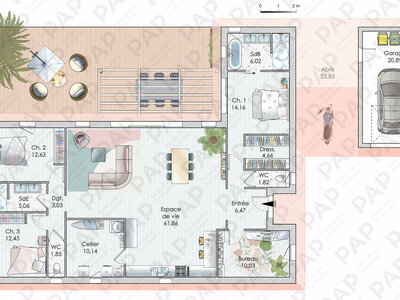 Plan habillé Zoom - maison - Une maison pour vivre au rythme du Sud-Ouest