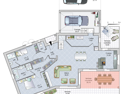 Plan habillé Rdc - maison - Une maison aux lignes inspirées du passé