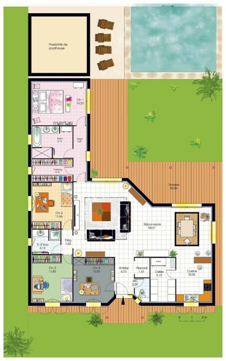 Plan maison meublé - Bungalow de luxe