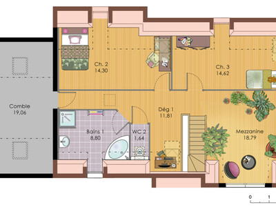Plan habillé Etage - maison - Maison familiale 5