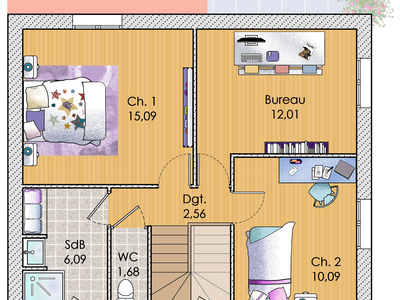 Plan habillé Etage - maison - Une maison à prix réduit