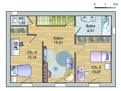 Plan habillé Etage - maison - Une maison qui s'inspire de la tradition