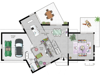 Plan habillé Rdc - maison - Maison à ossature bois 2