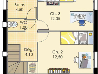 Plan habillé Etage - maison - Maison méditerranéenne 3