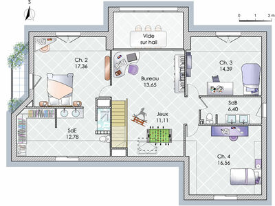 Plan habillé Etage - maison - Une maison baignée de lumière