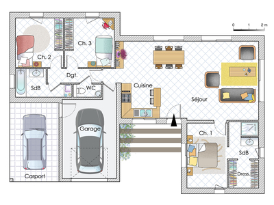 Plan habillé Rdc - maison - Une maison aux lignes géométriques en Vendée