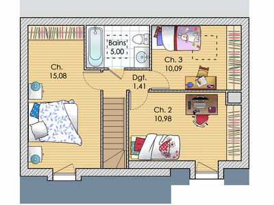 Plan habillé Etage - maison - Une maison familiale à l'esthétique francilienne