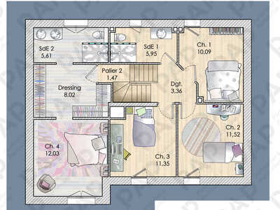 Plan habillé Etage - maison - Une maison sur les reliefs