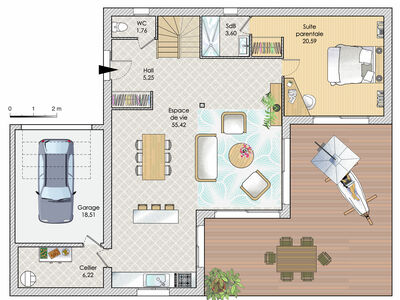 Plan habillé Rdc - maison - Une maison élégante et contemporaine en Haute-Normandie