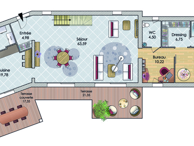 Plan habillé Rdc - maison - Une maison qui s'inspire de la tradition