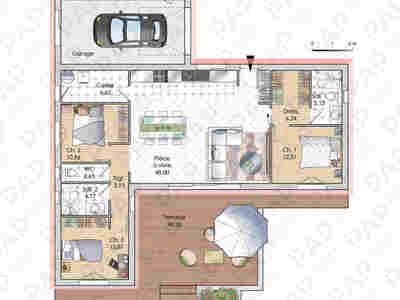 Plan habillé Rdc - maison - Une maison d'un seul tenant