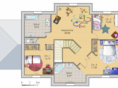 Plan habillé Etage - maison - Lignes originales pour vaste demeure