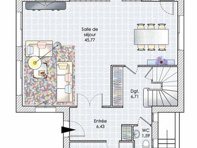 Plan habillé Rdc - maison - Une maison familiale en Ile-de-France
