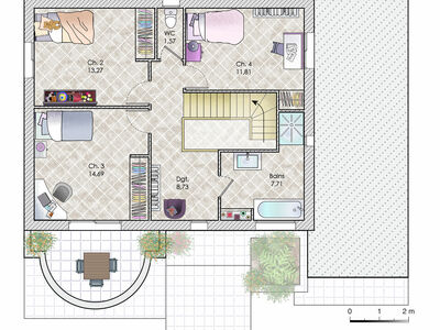 Plan habillé Etage - maison - Une maison lumineuse dans la région d’Avignon