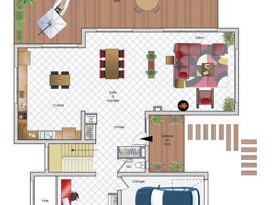 Plan habillé Rdc - maison - Une maison en bois