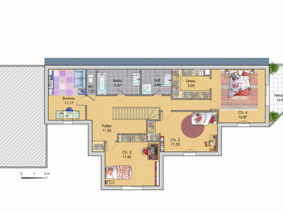 Plan habillé Etage - maison - Une maison à l'allure à la fois classique et contemporaine